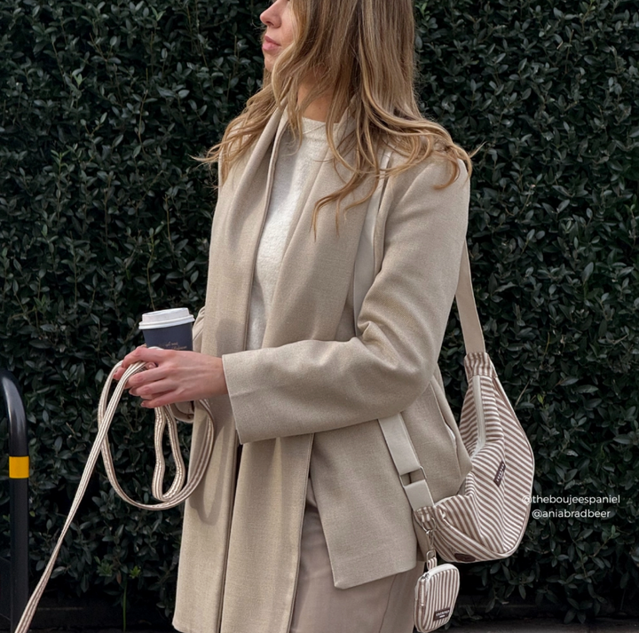 Linen Stripes Crescent dog walking bag | Cocopup
