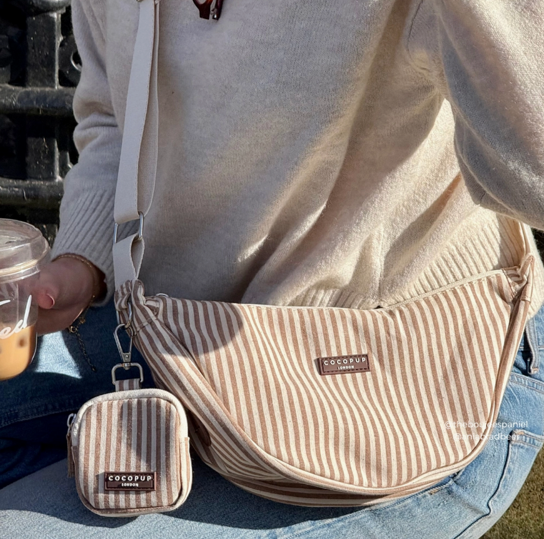 Linen Stripes Crescent dog walking bag | Cocopup