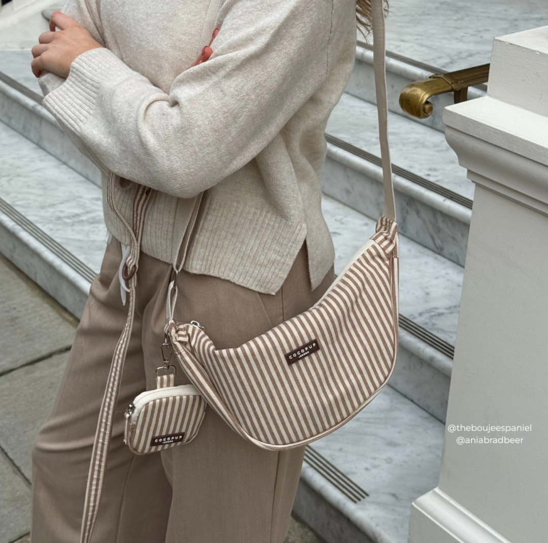 Linen Stripes Crescent dog walking bag | Cocopup